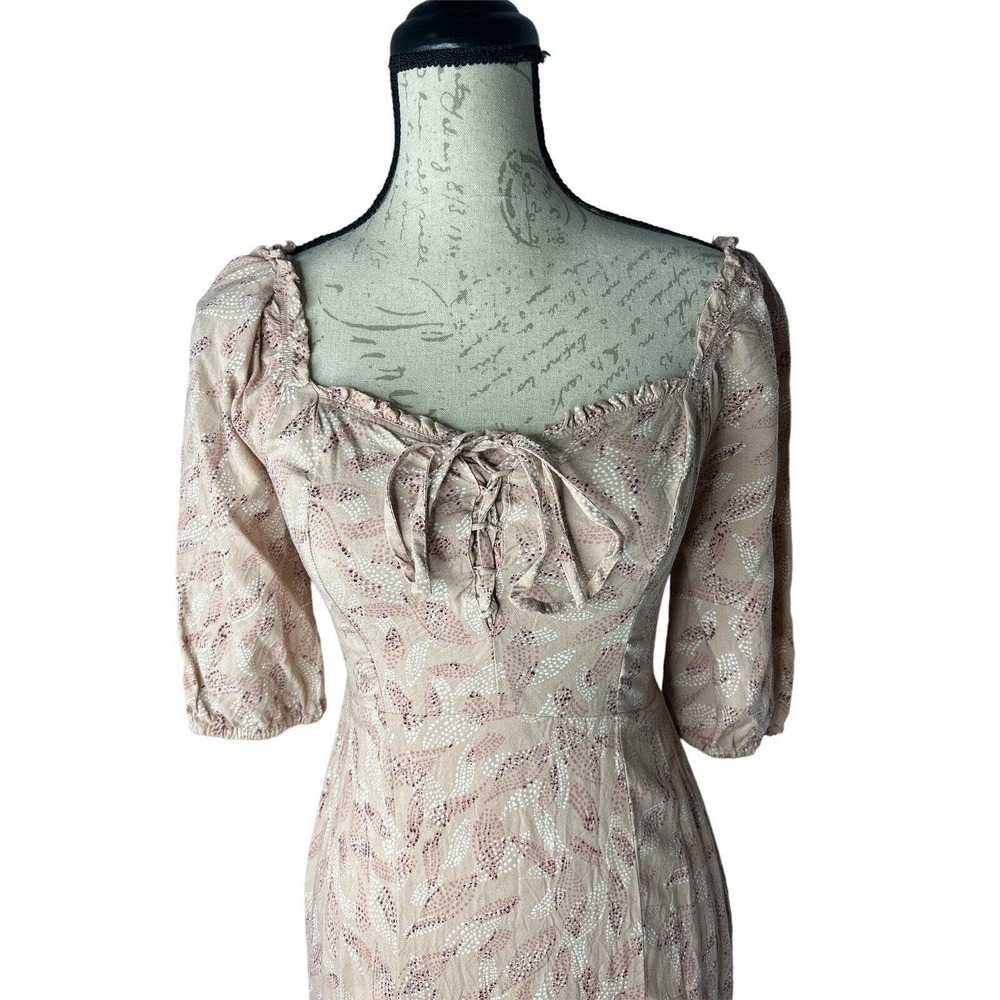 Sincerely Jules Midi Dress Cottagecore Smocked Blush Pink Lace Up‎ Puff Sleeve S - Picture 2 of 8